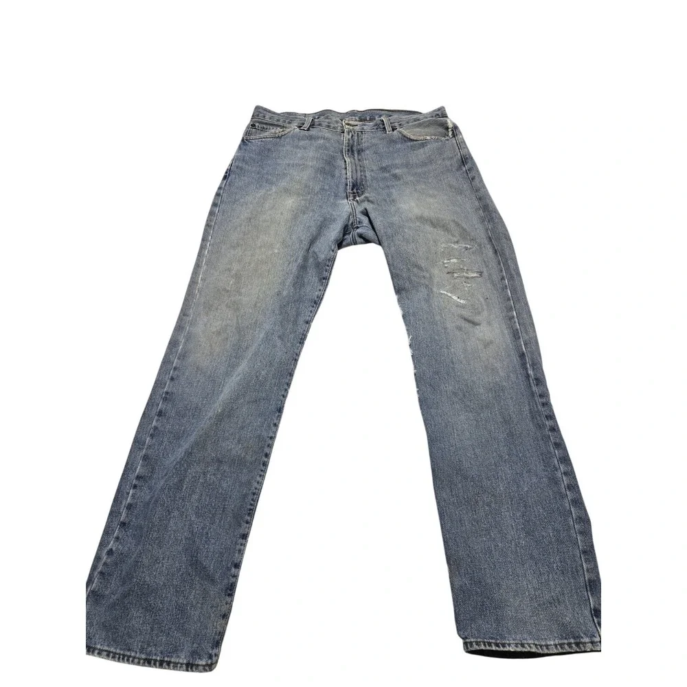 Polo Ralph‎ Lauren Classic Jeans Men 36x32 Blue Straight Leg Distressed Repaired